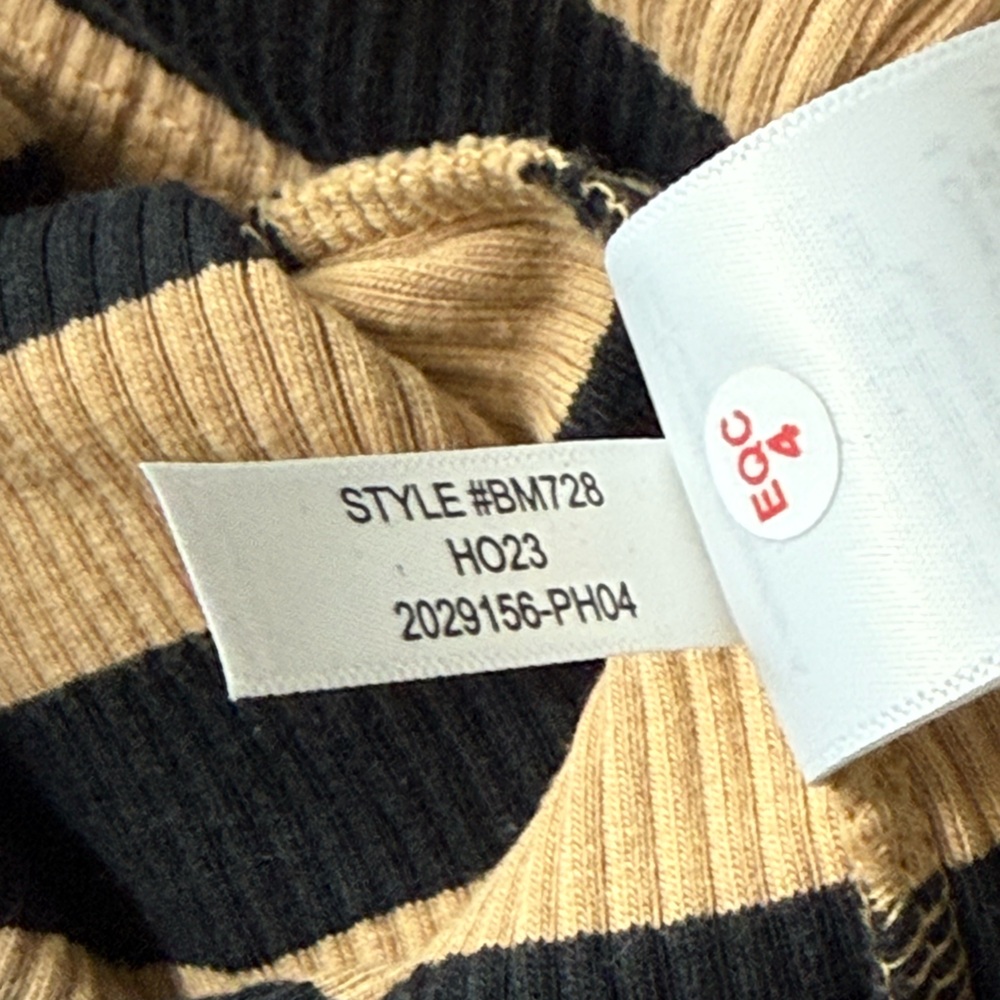 J.Crew Montauk Stripe Ribbed Mockneck XS Sand Black Breton Ruffle Trim - Picture 13 of 16